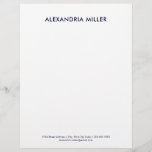 Personalized Navy Blue Minimalist  Letterhead<br><div class="desc">Make a lasting impression with this personalized navy blue minimalist letterhead. The modern navy blue sans serif font paired with your contact information in the lower thirds will give your correspondence a professional and sophisticated look. Perfect for business or personal use,  this letterhead is sure to impress.</div>