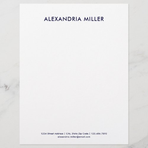 Personalized Navy Blue Minimalist  Letterhead