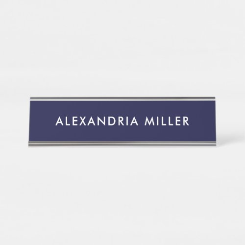 Personalized Navy Blue Modern Desk Name Plate