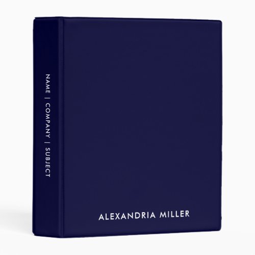 Personalized Navy Blue Modern Mini Binder