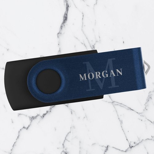 Personalized Navy Blue Monogram and Name Flash Drive