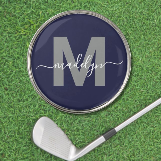 Personalized Navy Blue Monogram Golf Ball Marker (Personalized Navy Blue Monogram Initial Name golf ball marker)