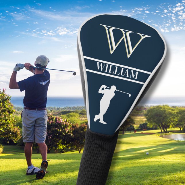Personalized Navy Blue Monogram Golf Swing Golf Head Cover (Creator Uploaded)