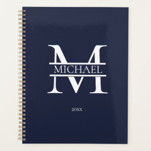 Personalized Navy Blue Monogram Initial Minimalist Planner