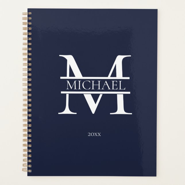 Personalized Navy Blue Monogram Initial Minimalist Planner (Front)