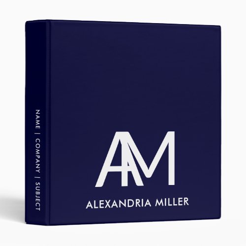 Personalized Navy Blue Monogram Initials 3 Ring Binder