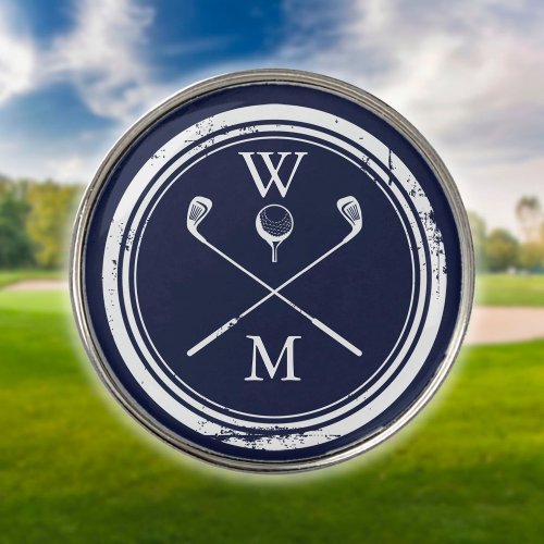 Personalized Navy Blue Monogram Initials Golf Ball Marker
