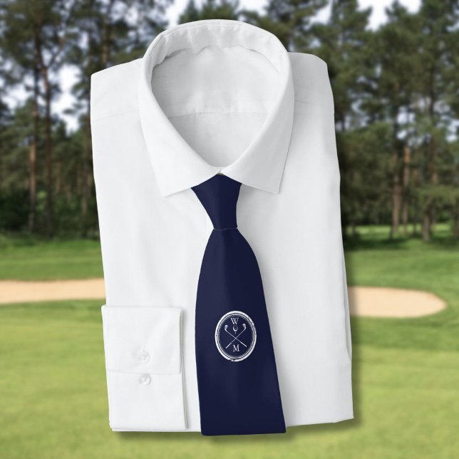 Personalized Navy Blue Monogram Initials Golf  Neck Tie (Personalized Navy Blue Monogram Initials Golf Neck Tie)