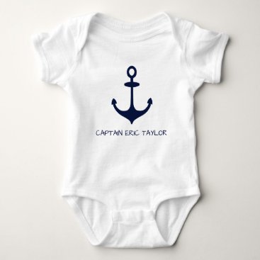 Personalized Navy Blue Nautical Anchor Baby Bodysuit