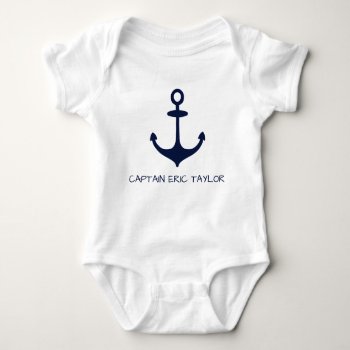 Personalized Navy Blue Nautical Anchor Baby Bodysuit by PersonalizationShop at Zazzle