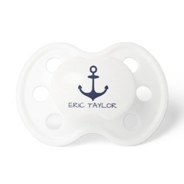 Personalized Navy Blue Nautical Anchor Pacifier