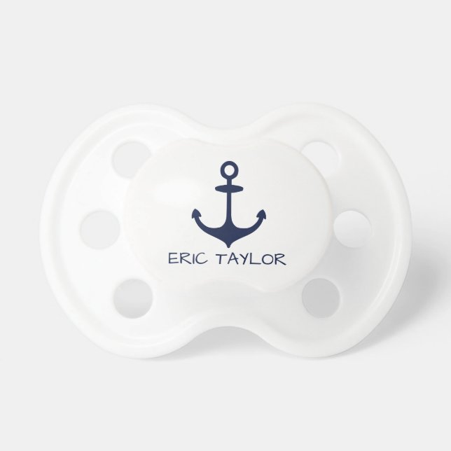 Personalized Navy Blue Nautical Anchor Pacifier (Front)