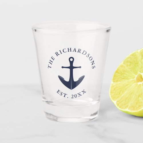 Personalized Navy Blue Nautical Anchor Shot Glass