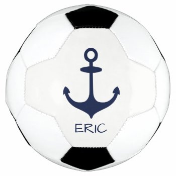 Personalized Navy Blue Nautical Anchor Soccer Ball by PersonalizationShop at Zazzle