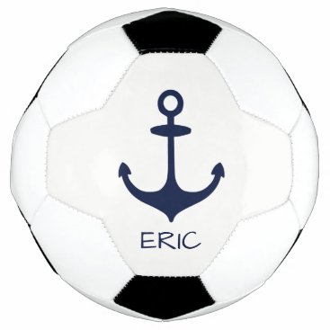 Personalized Navy Blue Nautical Anchor Soccer Ball