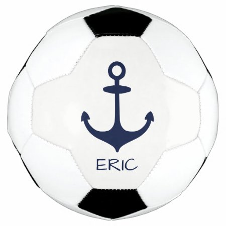 Personalized Navy Blue Nautical Anchor Soccer Ball