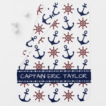 Personalized Navy Blue Nautical Anchor Swaddle Blanket by PersonalizationShop at Zazzle