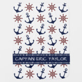 Personalized Navy Blue Nautical Anchor Swaddle Blanket (Front)
