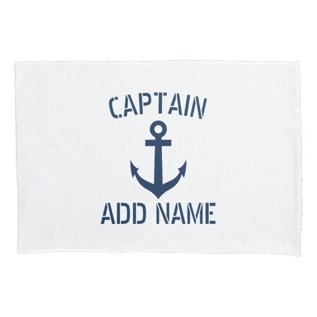 Personalized navy blue nautical boat anchor pillow case (Front)