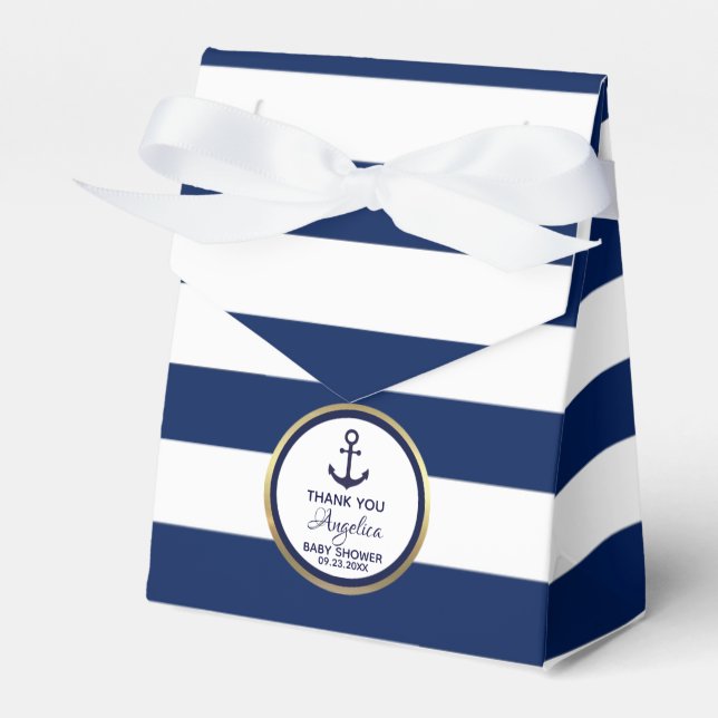 Personalized Navy Blue Nautical Bridal Shower Favor Boxes (Front Side)