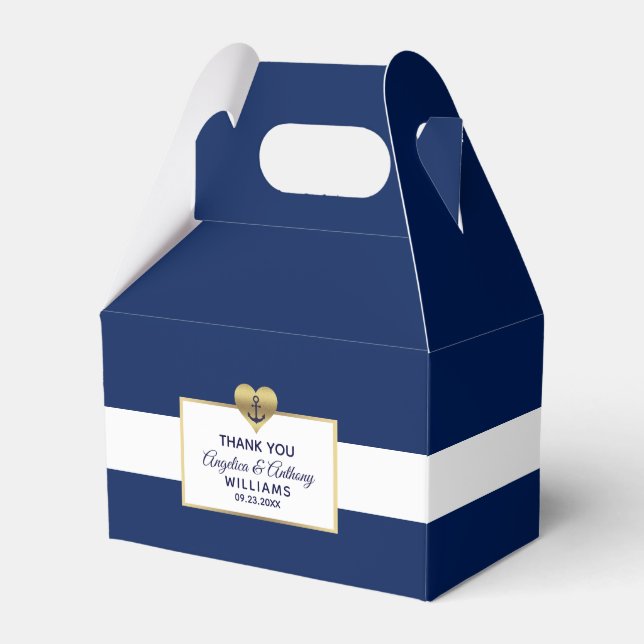 Personalized Navy Blue Nautical Heart Wedding Favor Boxes (Front Side)