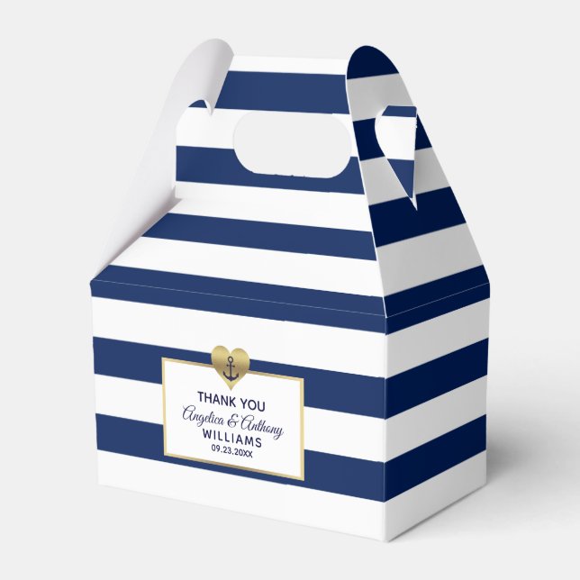 Personalized Navy Blue Nautical Heart Wedding Favor Boxes (Front Side)