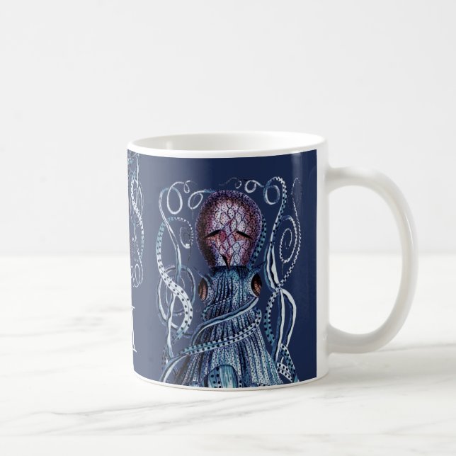 Personalized  Navy Blue Nautical Octopus Coffee Mug (Right)