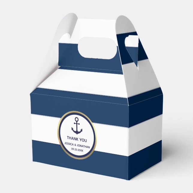 Personalized Navy Blue Nautical Wedding Favor Boxes (Front Side)