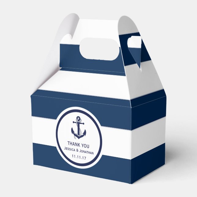 Personalized Navy Blue Nautical Wedding Favor Favor Boxes (Front Side)