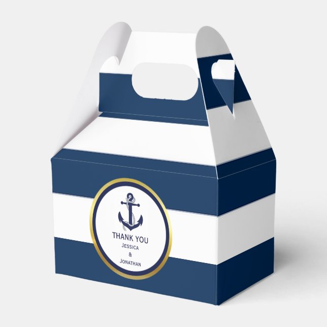 Personalized Navy Blue Nautical Wedding Favor Favor Boxes (Front Side)
