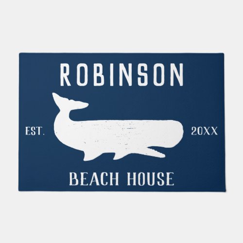 Personalized Navy Blue Nautical Whale Coastal Doormat