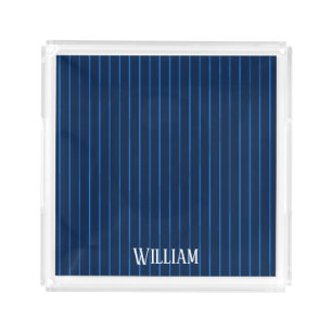 Personalized navy blue pinstripes acrylic tray