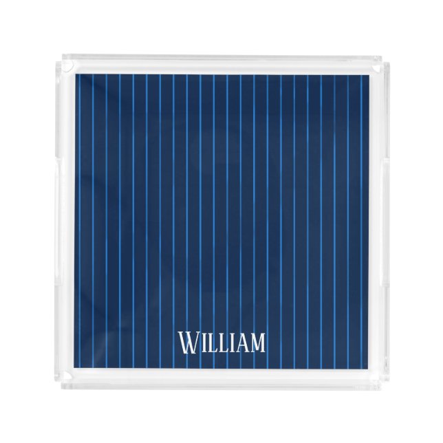Personalized navy blue pinstripes acrylic tray (Front)