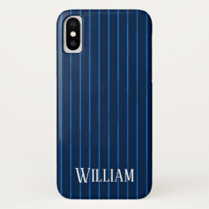 Personalized navy blue pinstripes iPhone x case