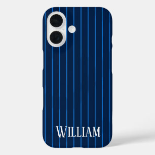 Personalized navy blue pinstripes iPhone 16 case