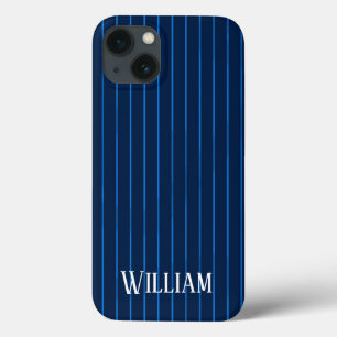 Personalized navy blue pinstripes Case-Mate iPhone 13 Case