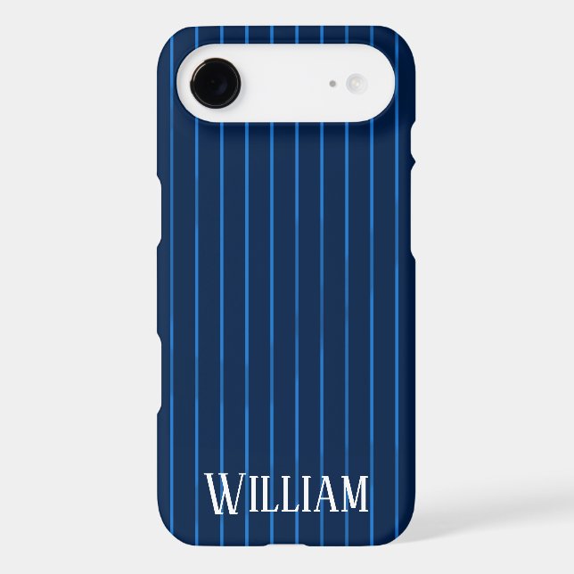 Personalized navy blue pinstripes Case-Mate iPhone case (Back)