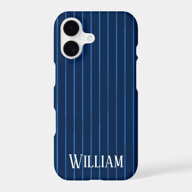 Personalized navy blue pinstripes Case-Mate iPhone case (Back)