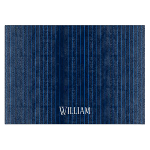 Personalized navy blue pinstripes cutting board