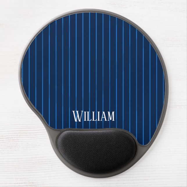Personalized navy blue pinstripes gel mouse pad (Front)