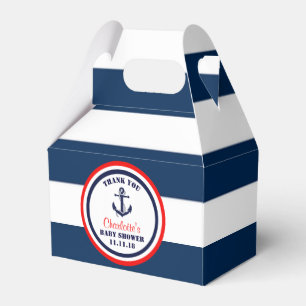Personalized Navy Blue Red Nautical Baby Shower Favor Boxes