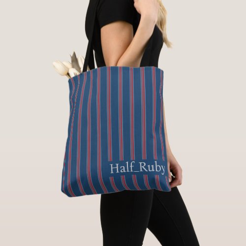 Personalized Navy Blue & Red Striped Tote Bag