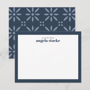 Personalized Navy Blue Retro Flower Note Card