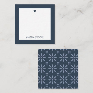 Personalized Navy Blue Retro Flower Note Card