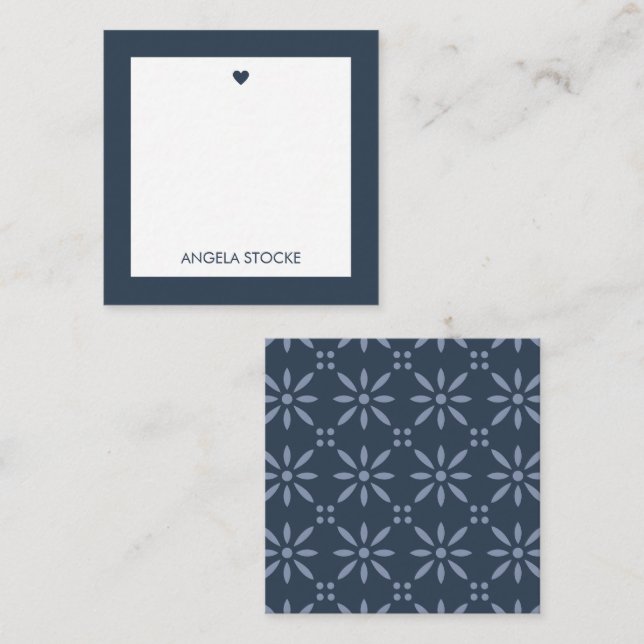 Personalized Navy Blue Retro Flower Note Card (Front/Back)