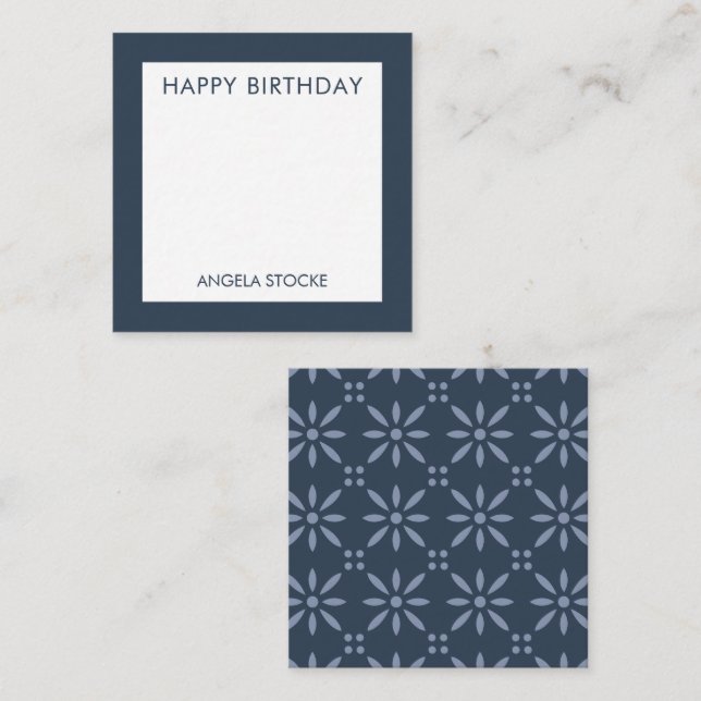 Personalized Navy Blue Retro Flower Note Card (Front/Back)