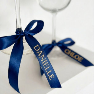 Personalized Navy Blue Ribbon with Gold Name Text