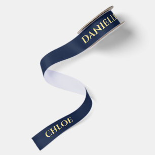 Personalized Navy Blue Ribbon with Gold Name Text