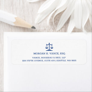 Personalized Navy Blue Scales of Justice Lawyer Label