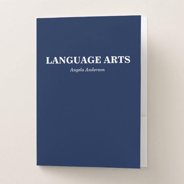 Personalized Navy Blue School Subject Pocket Folder (Front)